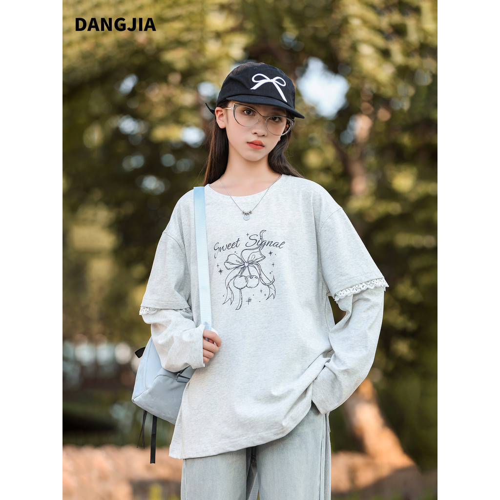 Camiseta de manga comprida para meninas grandes 2026 novo estilo primavera outono estilo ocidental camisa de fundo falso