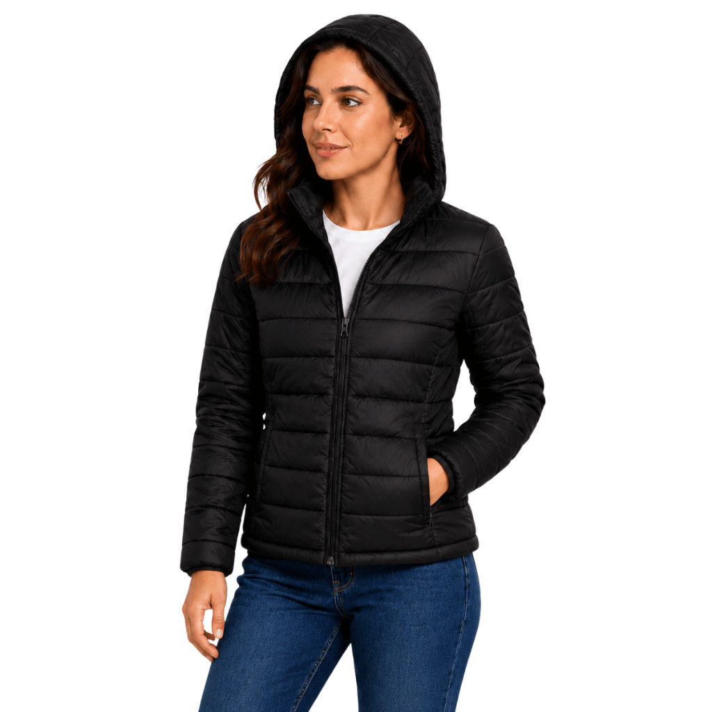 Jaqueta Bobojaco Puffer Feminino Corta Vento Capuz Removível Premium