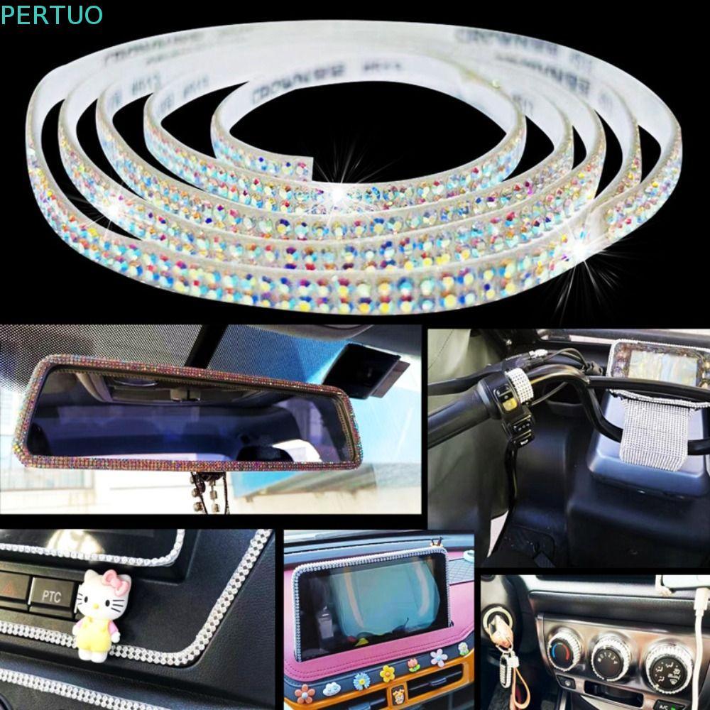 PERTUO Bling Car Trim , Adesivos Autoadesivos Para Porta De Cristal De Carro Com Diamantes , Contas Acabamento Em Moldur
