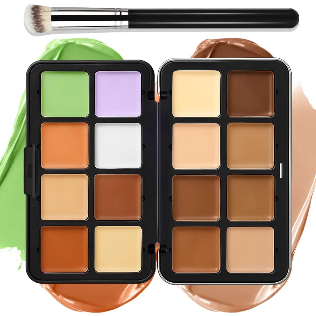 Paleta de Maquiagem para Bochechas com 16 Cores Creme [Corretivo, Base e Contorno] - Kit de Maquiagem Tudo em Um com Pin