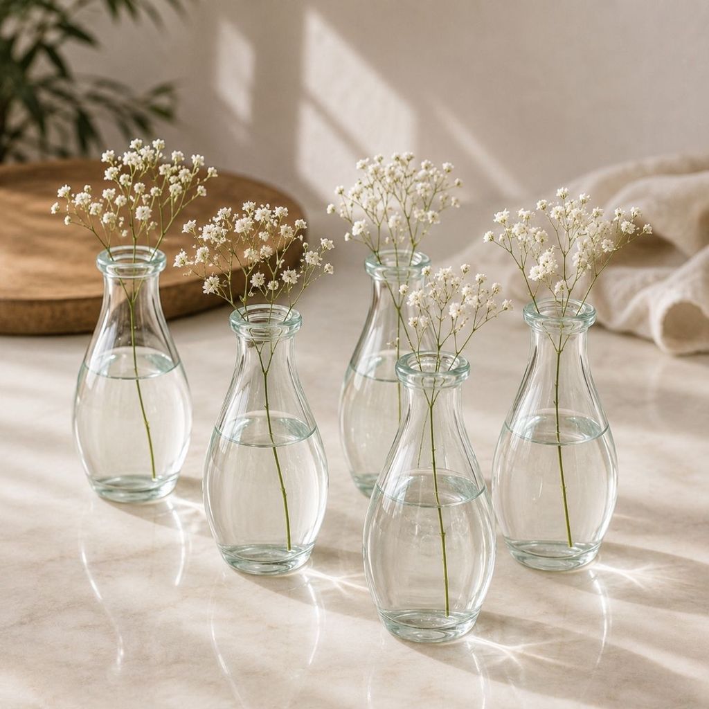 5 Vasos de Vidro Transparente Decorativo Pequeno Para Flores  Arranjos Minimalistas Centro Mesa 