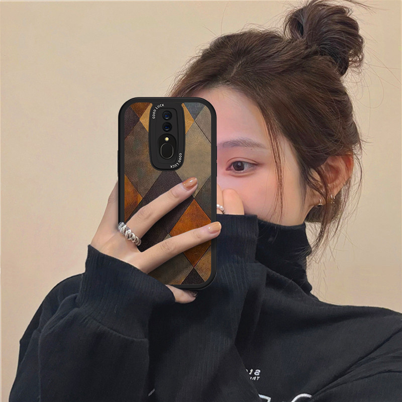 Adequado para capa de telefone OPPOA9 Retro Angustiado Losango OPPOK12 Novo estilo ins Estilo K11/K10/K9 Lente com tudo