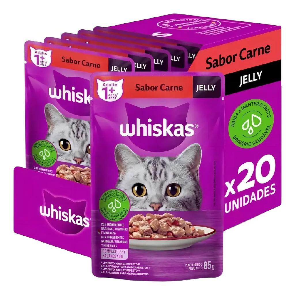 Ração Úmida Whiskas Jelly Carne Adulto 85g 20un