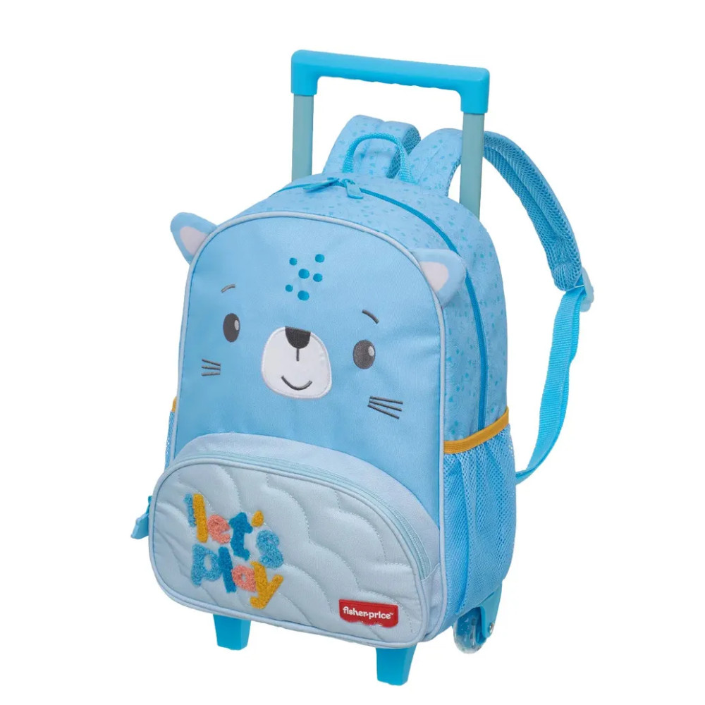 KIT MOCHILA RODINHAS E LANCHEIRA TRANSVERSAL FUN TIME FISHER PRICE AZUL- PACIFIC