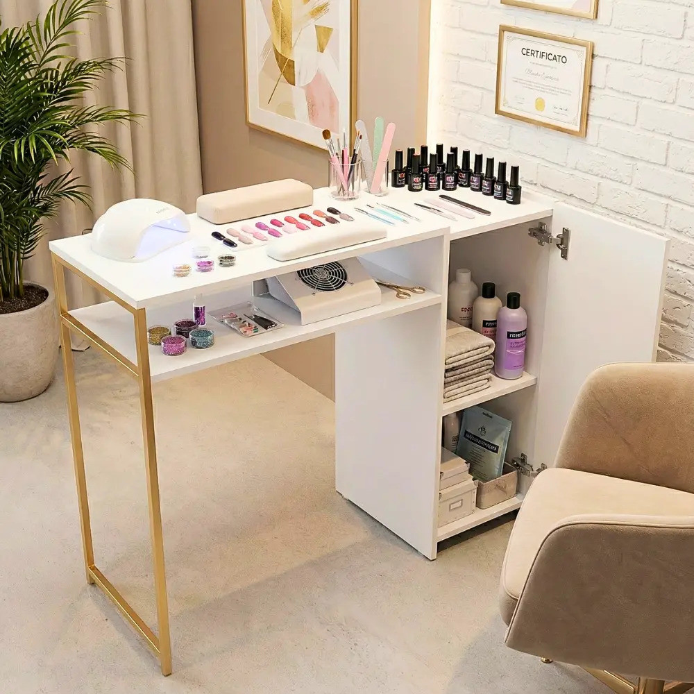 Mesa Para Manicure de Bancada Nail Designer Com Armário Industrial Profissional Estação Organizador — imagem 2 de 2