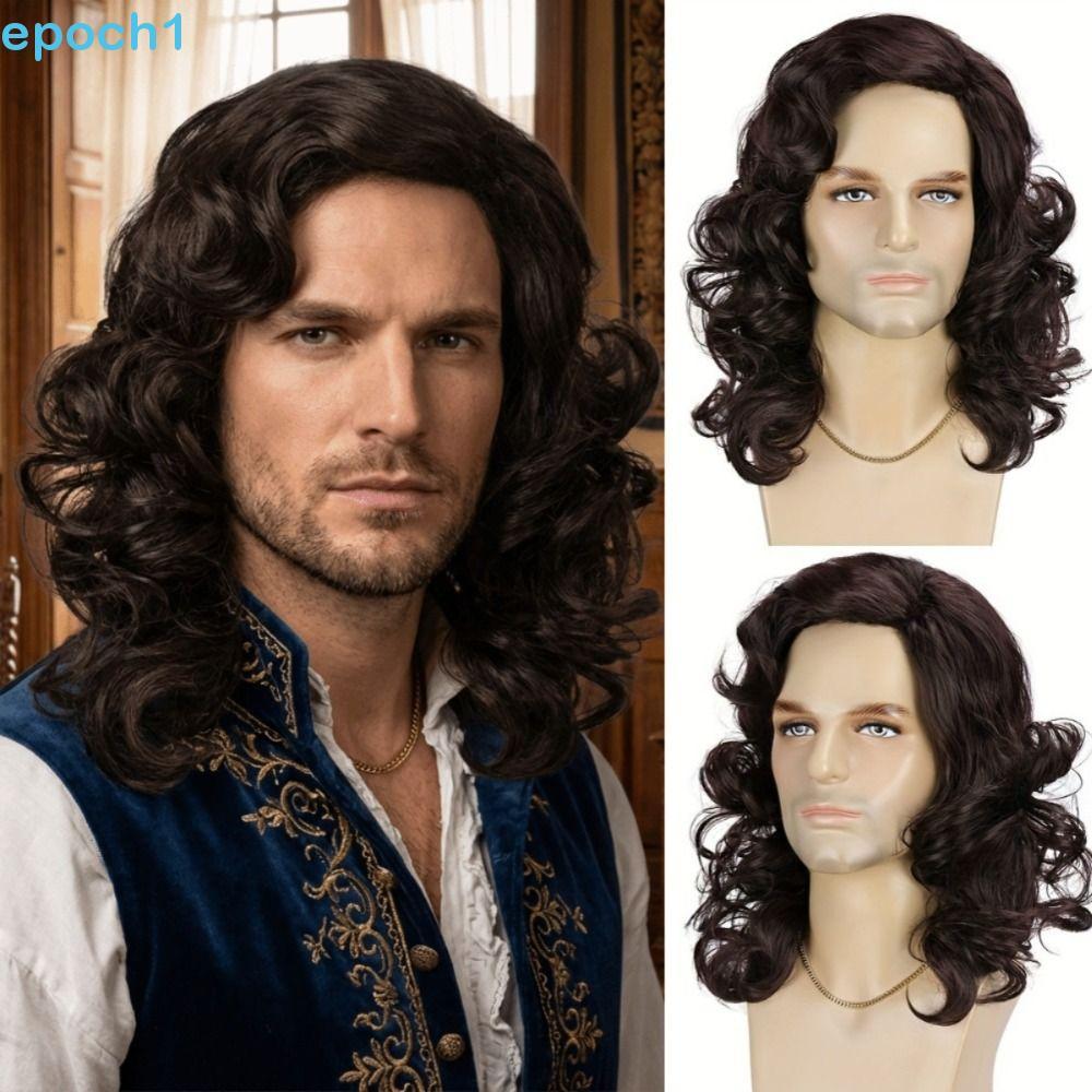 EPOCH1 Perucas Masculinas De Comprimento Do Ombro , Peruca Sintética Fofa De Onda Grande De 18 Polegadas Cosplay Realist