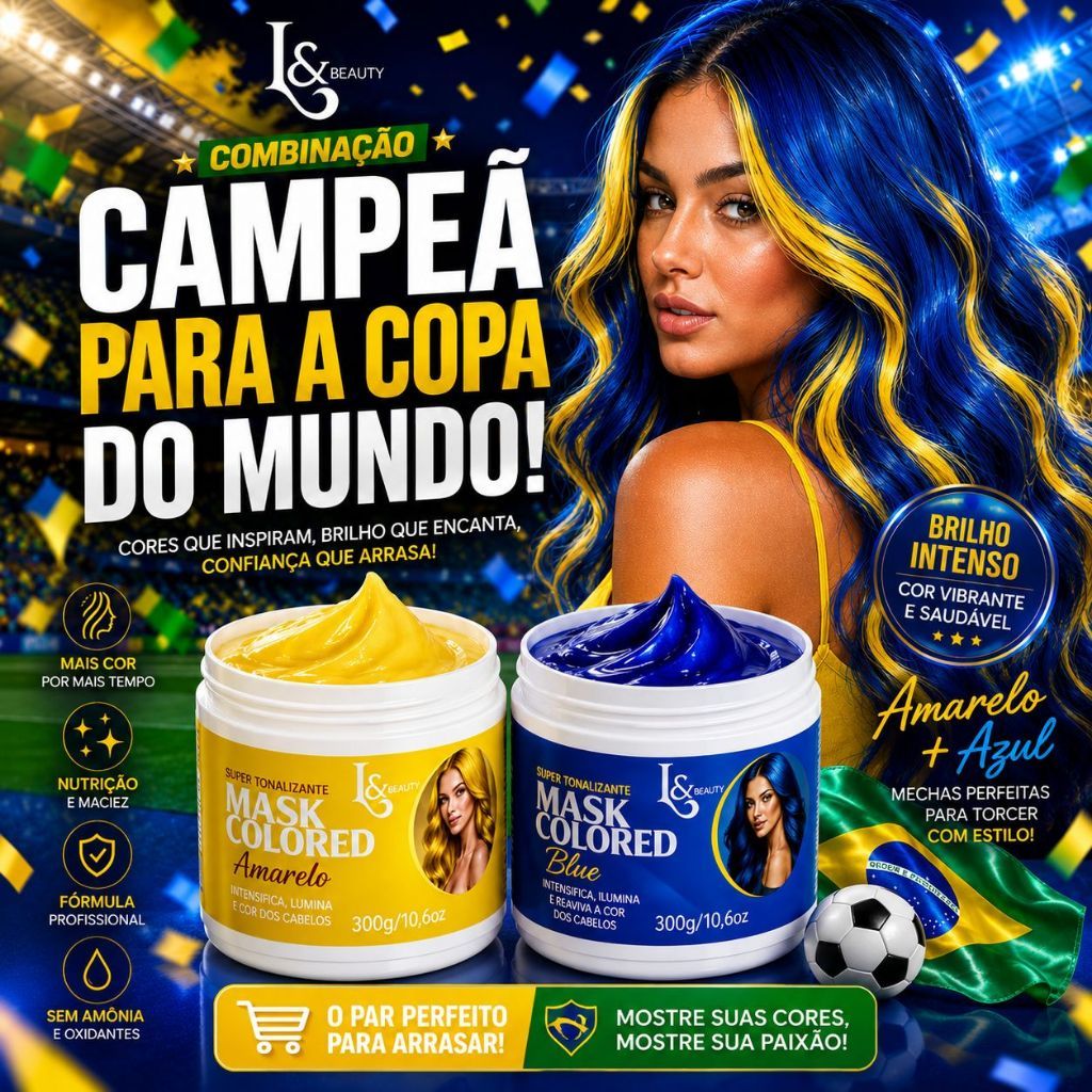 Kit Mascara Tonalizante Azul + Mascara Tonalizante Amarela Copa Do Mundo  - L&beauty 300gr