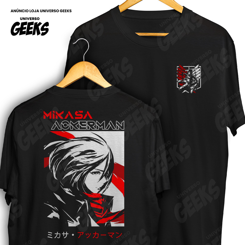 Camiseta Frente E Verso Mikasa Ackerman Attack On Titan Vermelho Streetwear Camisa De Anime 100% Algodão