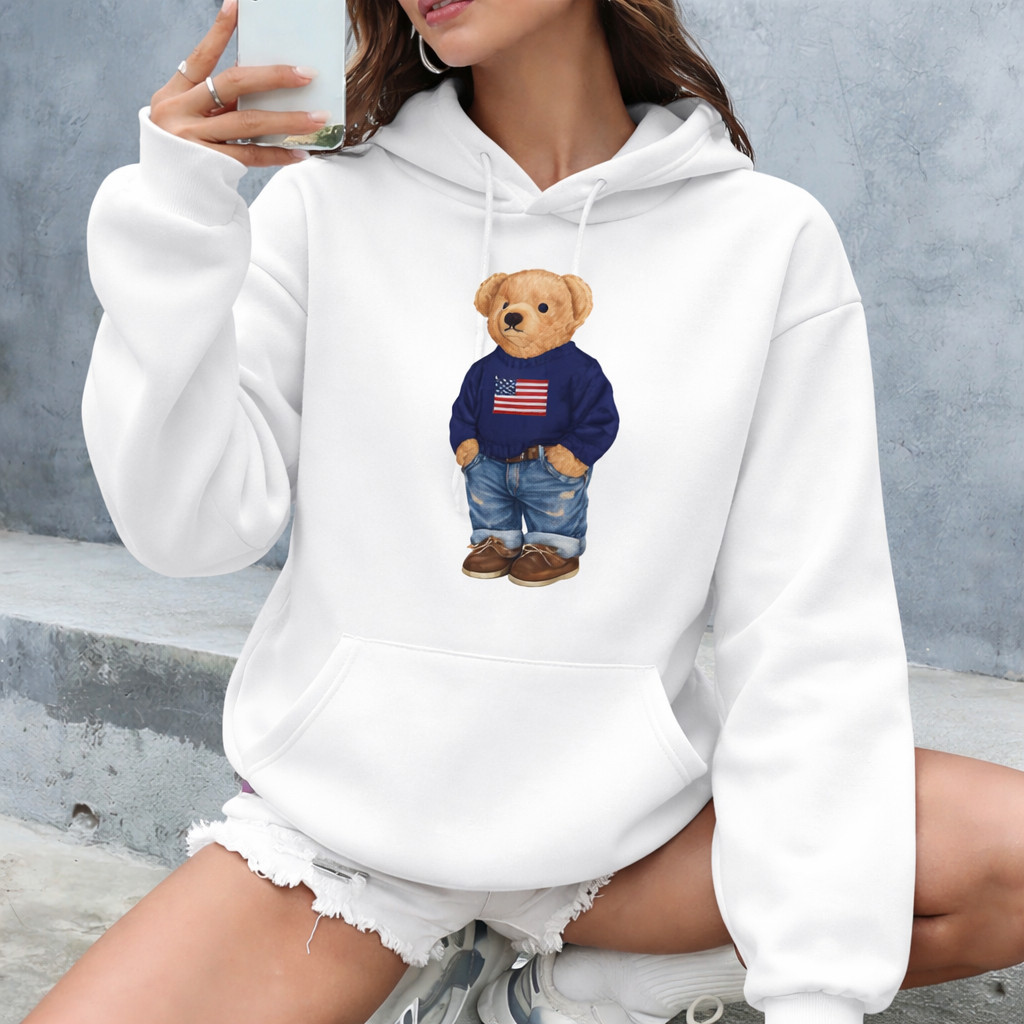 Blusa  de Frio Feminina Polo Bear Urso Marrom Streetwear Casual Inverno