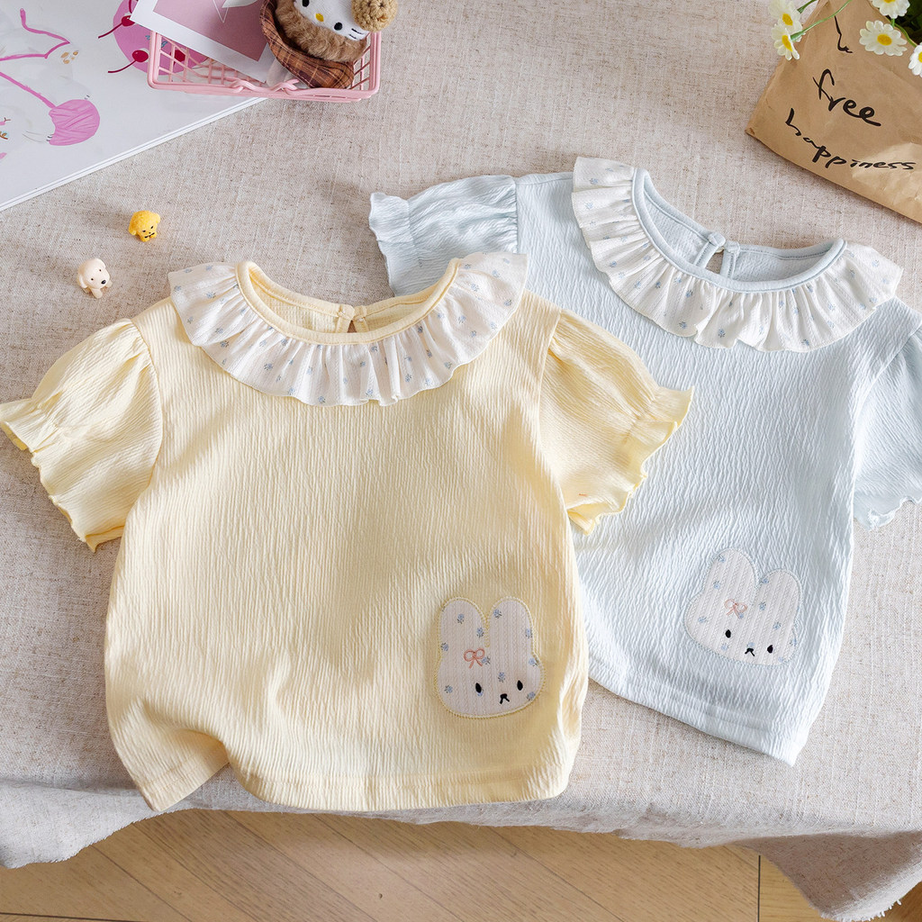 Meninas verão camiseta de manga curta 2026 novo estilo estilo coreano crianças estilo ocidental bebê menina estilo fino 