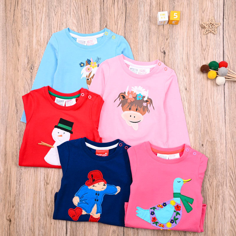 Comércio exterior europeu americano primavera outono bebê crianças puro algodão manga comprida camiseta bebê bonito dos 