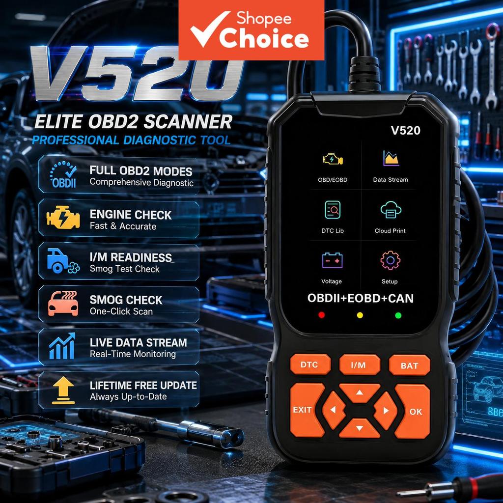 Scanner Automotivo OBD2 2026 V520, Leitor de Códigos de Falha do Motor, Suporte a 8 Idiomas, Apaga Códigos de Erro