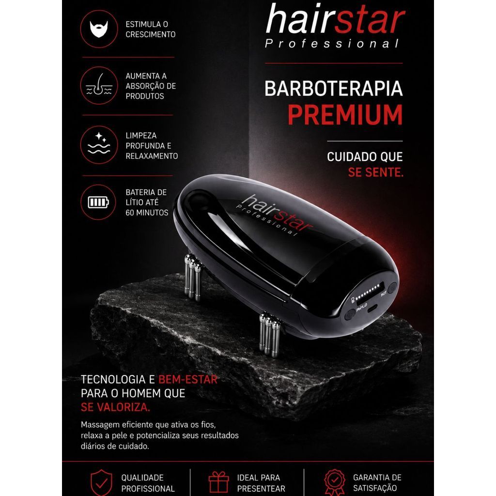 Massageador De Barba Para Barbeiro Barboterapia Elétrico Hairstar Sem Fio Bivolt HS-M1