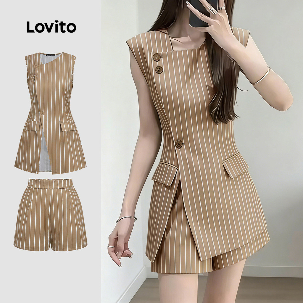 Lovito Elegantes Tops ou Bottoms Listras Simples Tops ou Bottoms de Primavera/verão para Mulheres L190ED300