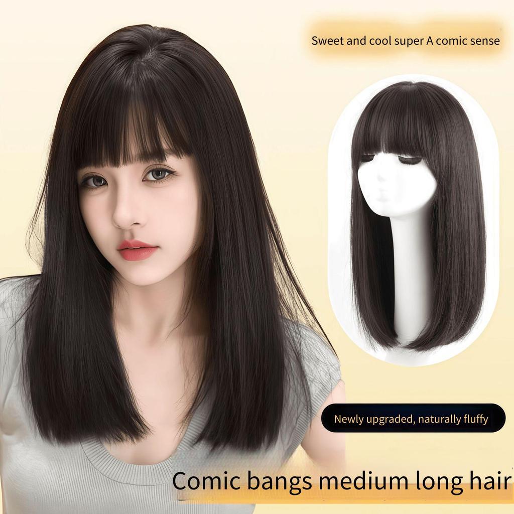 T T TSE peruca feminina arnês completo clavícula cabelo verão estilo fino redução de idade Natural médio longo cabelo do