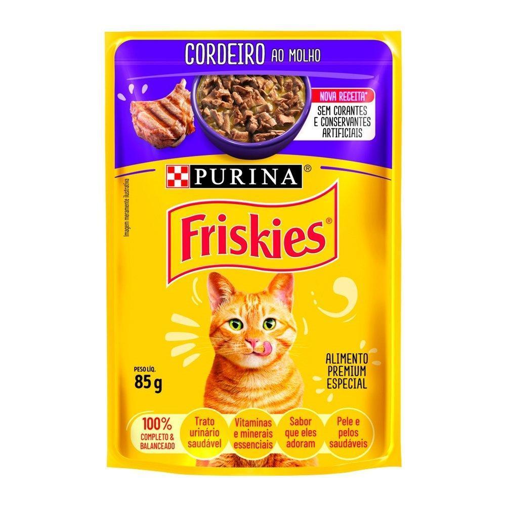 Ração Friskies Gatos Adultos Cordeiro ao Molho Sachê 85g - Embalagem com 15 Unidades