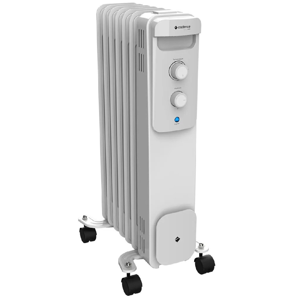 Aquecedor a Óleo Max  Branco  1500w Silêncioso  7 Aletas de Aquecimento C/ Rodinhas