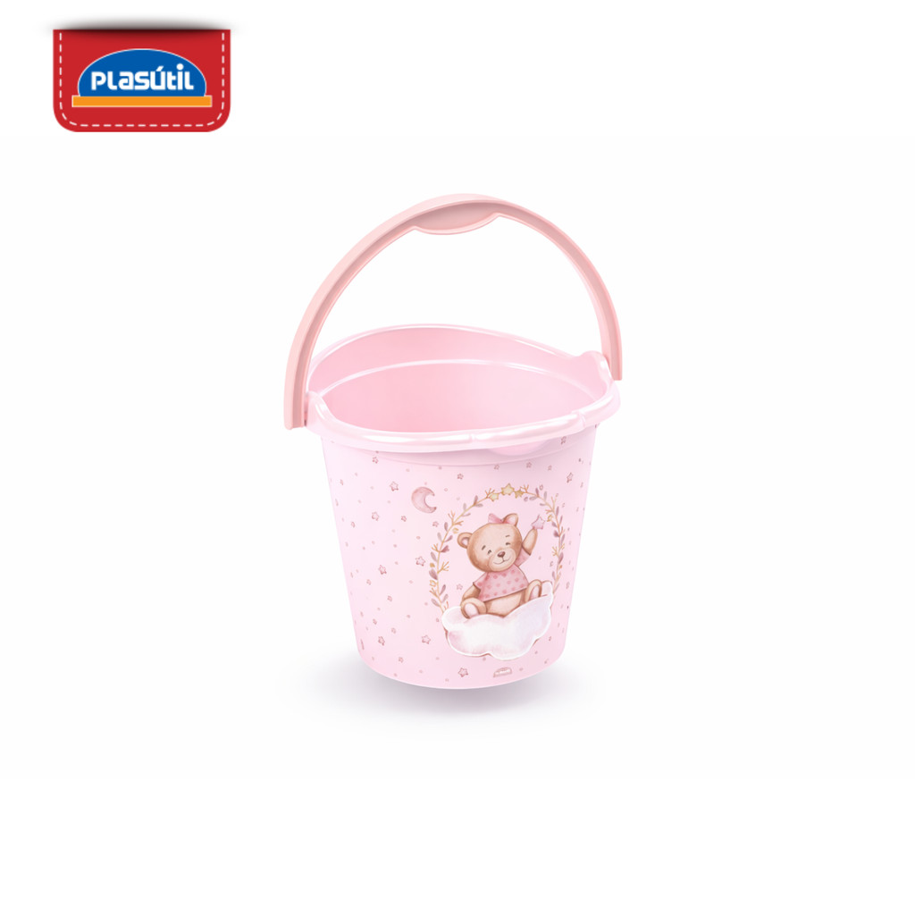 Detalhes do Kit Balde 8L + Bacia 17L Plasútil | Ursa Rosa | Decoração e Organização
