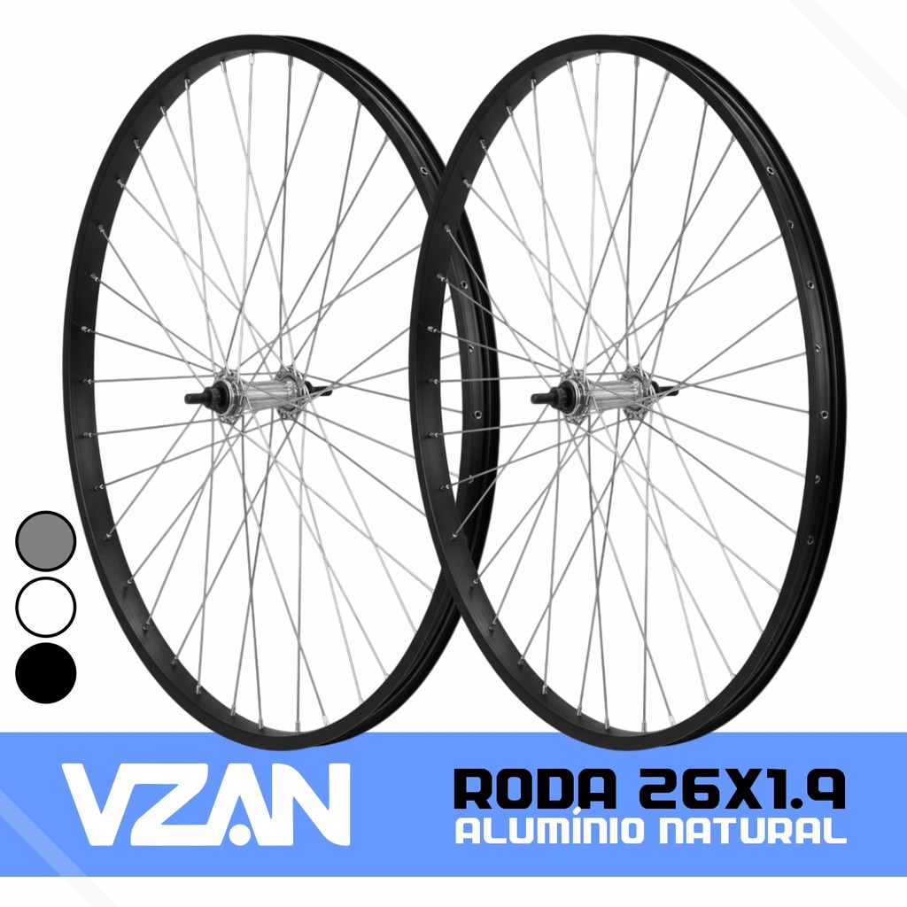Par de Rodas Aro 26x1.9 Alumínio Natural Cubo Aço Esfera / Raio Fino Bike MTB Caiçara Beach Vzan