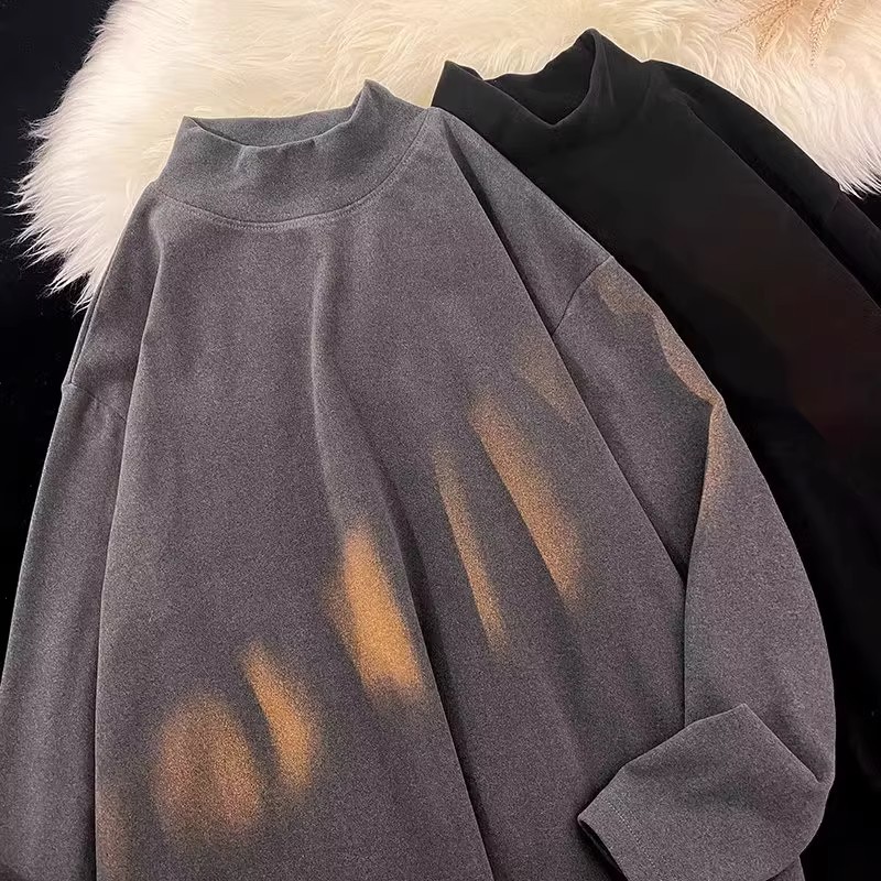 Outono inverno novo estilo roupa interior térmica masculina dupla face alemão veludo camisa de fundo forro de lã manga l