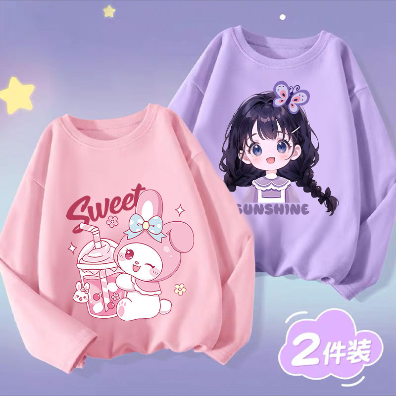 Meninas de manga comprida camiseta 2025 novo estilo médio grande crianças primavera outono estilo interior solto camisa 