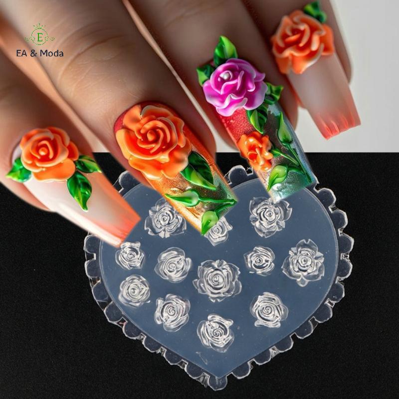 EA & Moda Rosa Flor Borboleta 3D Silicone Unhas Molde Tulipa Modelos DIY Decoração Da Arte Do Prego De Carimbo Macio Fer