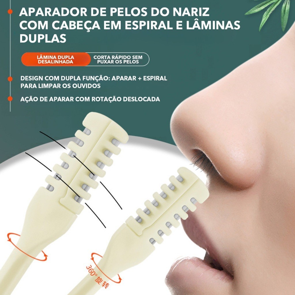 Aparador de Pêlos do Nariz 360° Cabeça Dupla Giratória - Lavável, Portátil e Prático