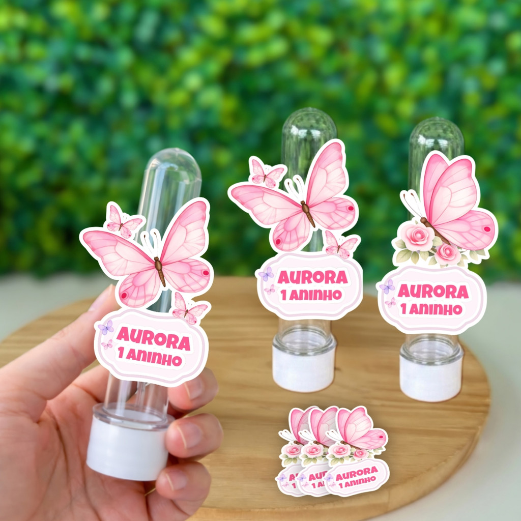 Apliques Borboletas Rosa Para Tubetes Personalizado Com Nome e Idade / Lembrancinhas Aniversário