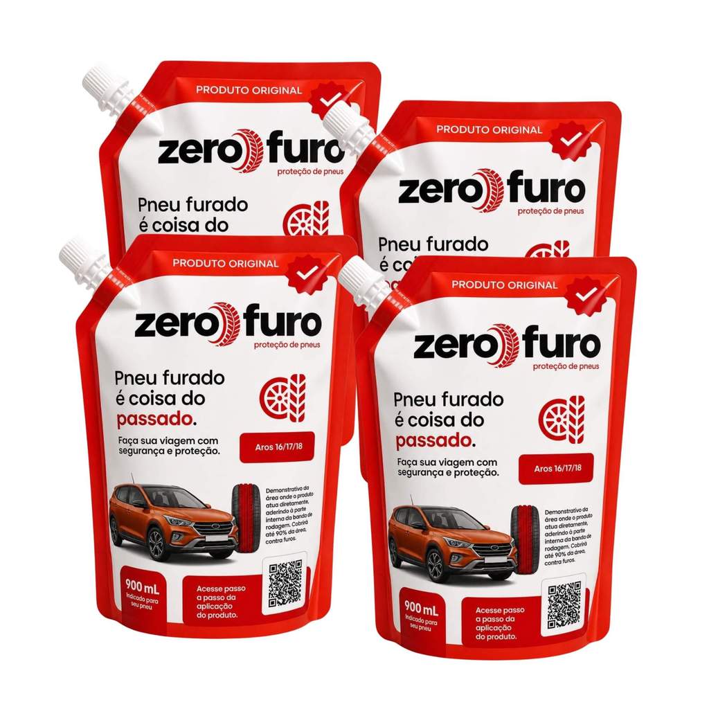 Kit 4 Selantes para Pneu 900ml Carro Aros 16"/17"/18" Zero Furo