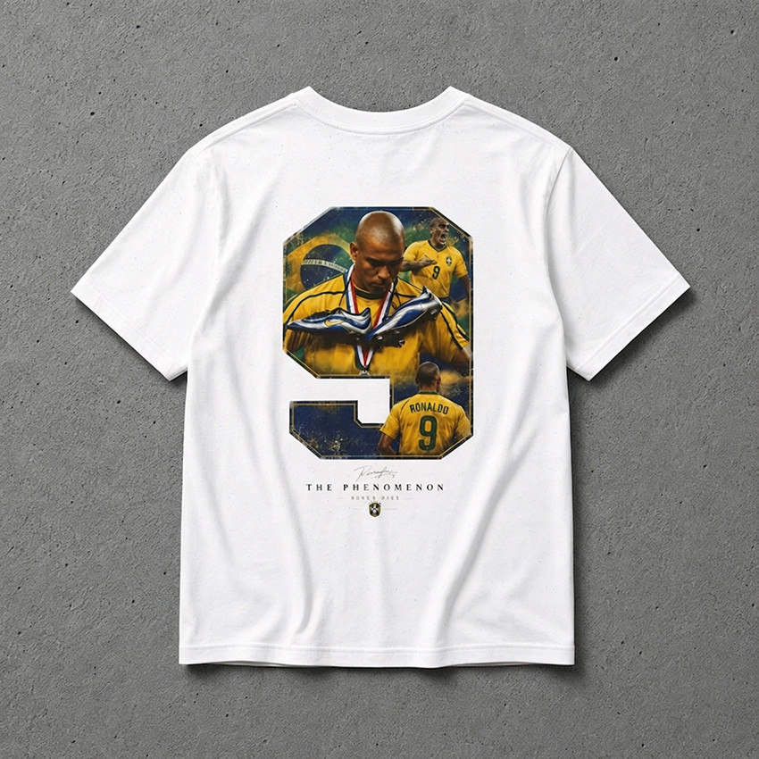Camiseta Masculina Feminina Oversized Estampa Ronaldo Fenômeno Seleção Brasileira Camisa 9 | T-shirt Streetwear Unissex