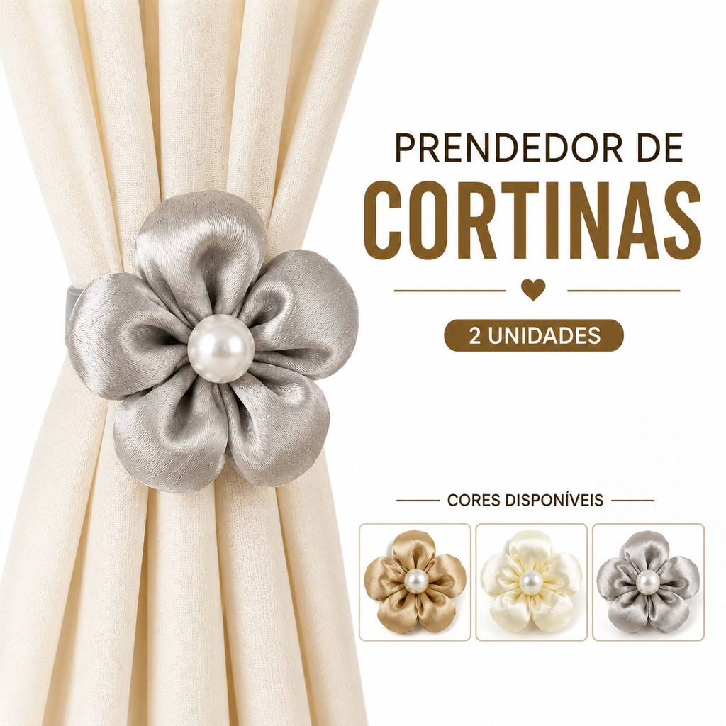 Prendedor Magnético Para Cortina Flor Com Pérola Abraçadeira Kit 2 Peças