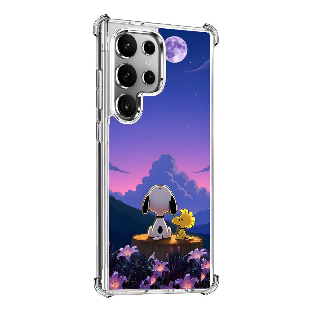 Capa protetora à prova de choque da Samsung, projetada com inspiração na cena do Snoopy e da família Peanuts admirando a