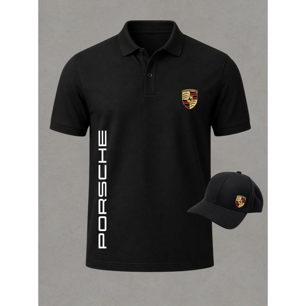 Camiseta Gola Polo Masculina Porsche Cup Estilo Casual Esportivo + Boné