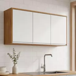 Armário Suspenso Para Cozinha 119cm Módulo 3 Portas Nina Amêndoa/Branco