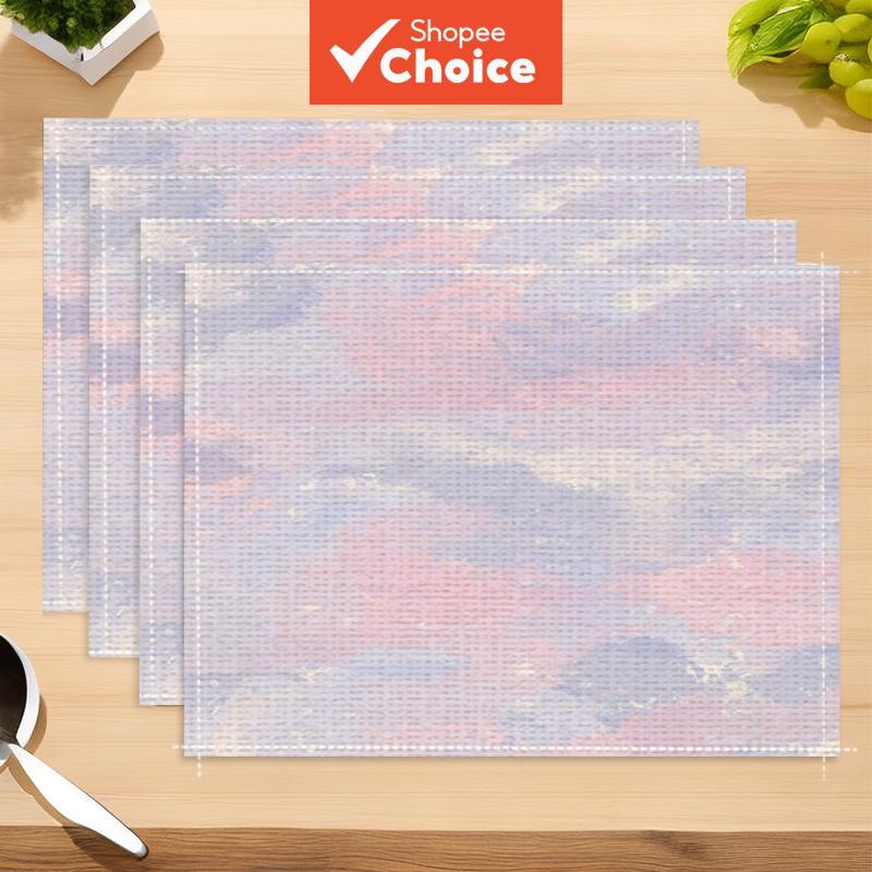 Conjunto De 4 Jogos Americanos Abstratos De Linho Pastel Céu Romântico Rosa Roxo Nuvem Impressão Resistente Ao Calor Tap