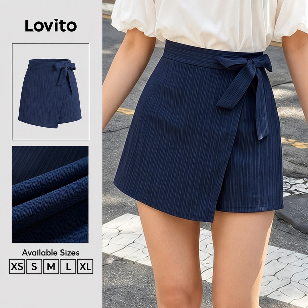 Lovito Casual Shorts Assimétricos Primavera/verão Shorts Azul Escuro para Mulheres L165ED1539