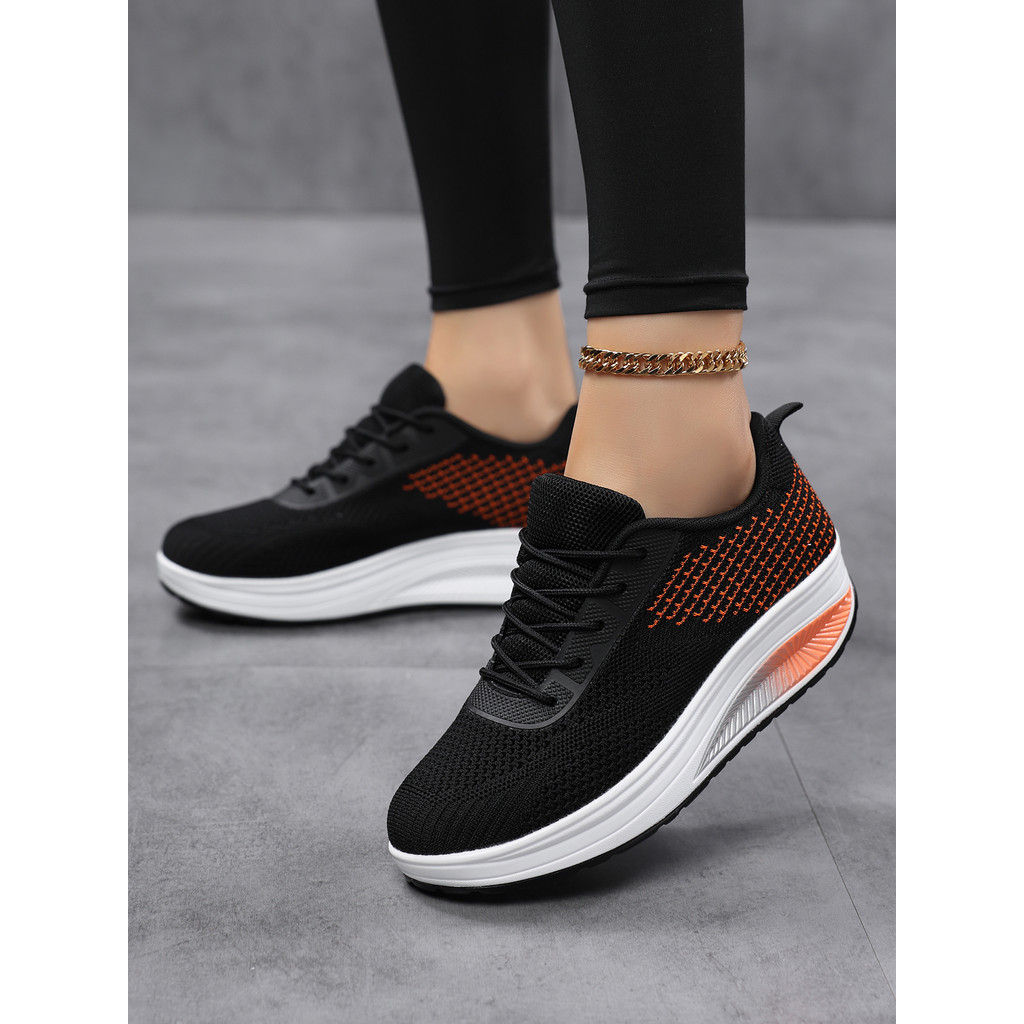 Primavera outono sapatos femininos de sola grossa sapatos de balanço feminino respirável malha tênis All-Match sapatos d
