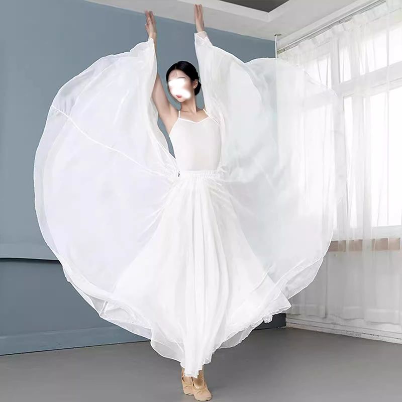720 graus grande saia de balanço Chiffon dupla camada saia branca pura chinesa moderna dança clássica saia desempenho tr