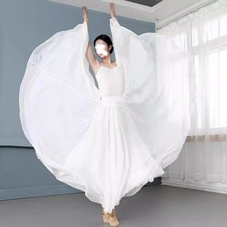 720 graus grande saia de balanço Chiffon dupla camada saia branca pura chinesa moderna dança clássica saia desempenho tr