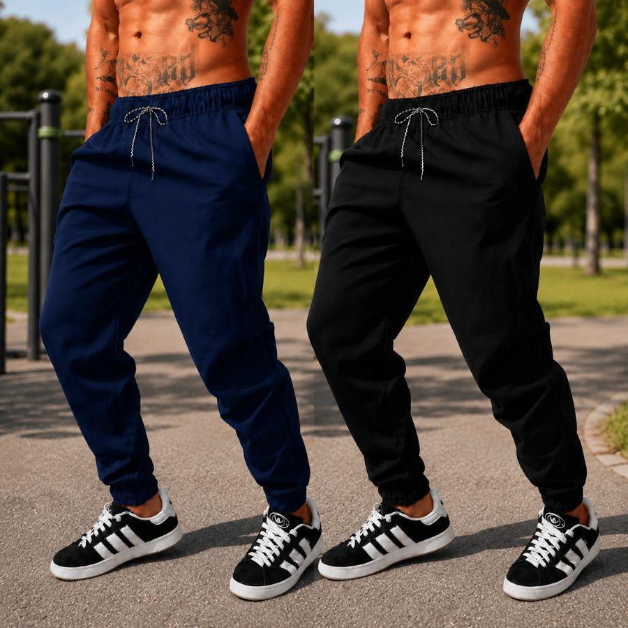 Kit 2 Calças Masculina Esportiva Jogger com Elástico e Cordão Premium Elastano Secagem Rápida Respirável com 2 Bolsos