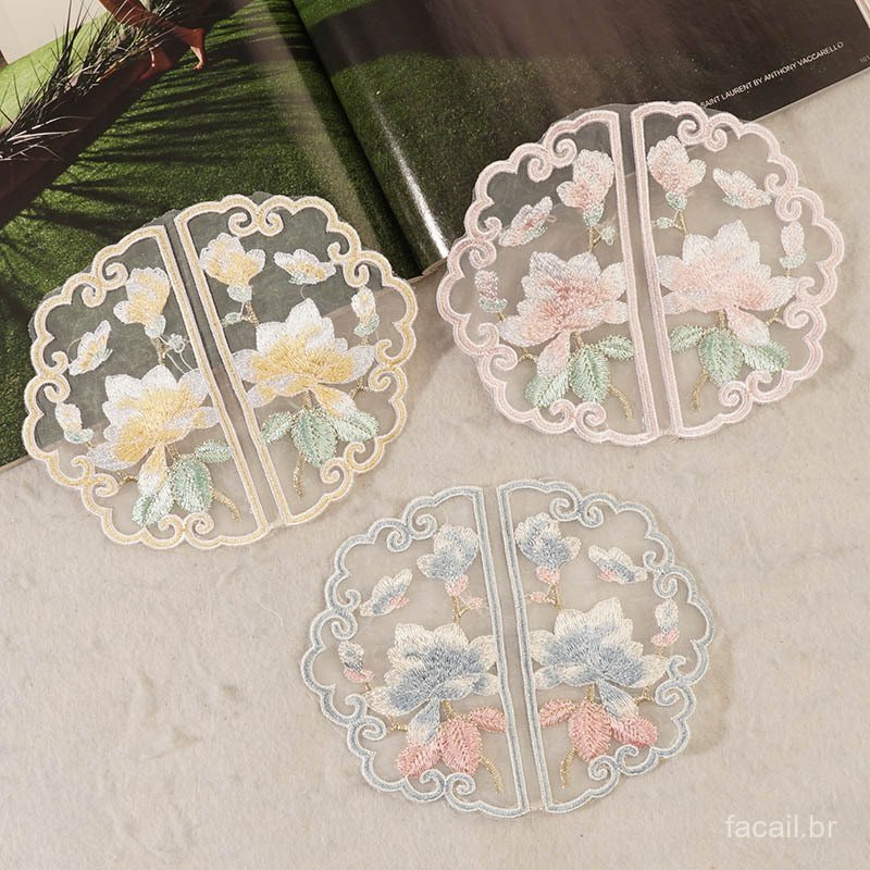 Patch bordado de flor de magnólia com design original e popular, patch de vestuário em estilo chinês moderno, patch de o