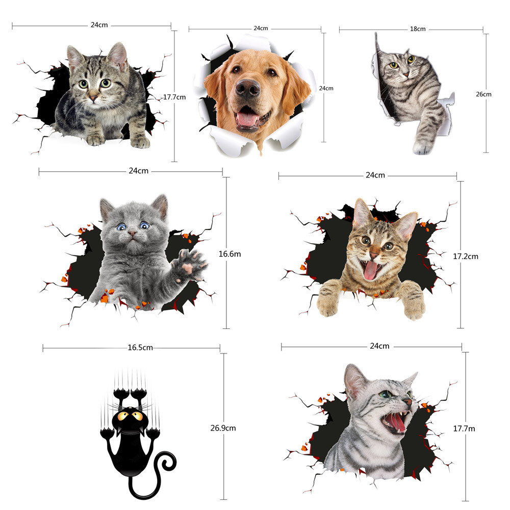 Adesivo de carro simulação 3D gato bonito único criativo cão vidro adesivo porta zero decoração adesivo bloqueio