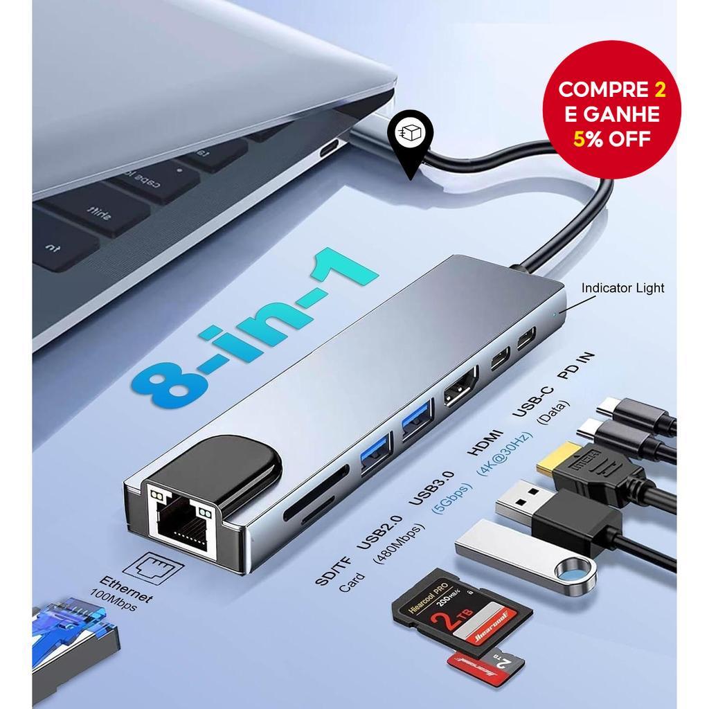 Hub USB C Para Adaptador HDMI 4K Com Leitor De Cartão SD/TF RJ45 PD De Carga Rápida MacBook Notebook Laptop