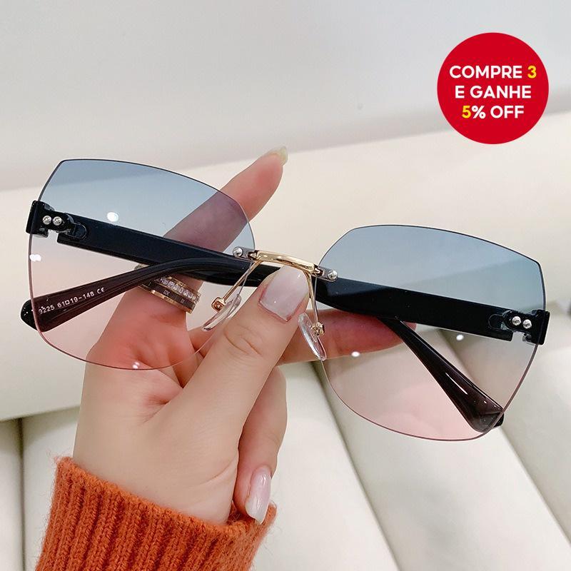 Óculos De Sol Sem Aro Feminino UV400 Lente Gradiente Retrô Moda Praia Tons