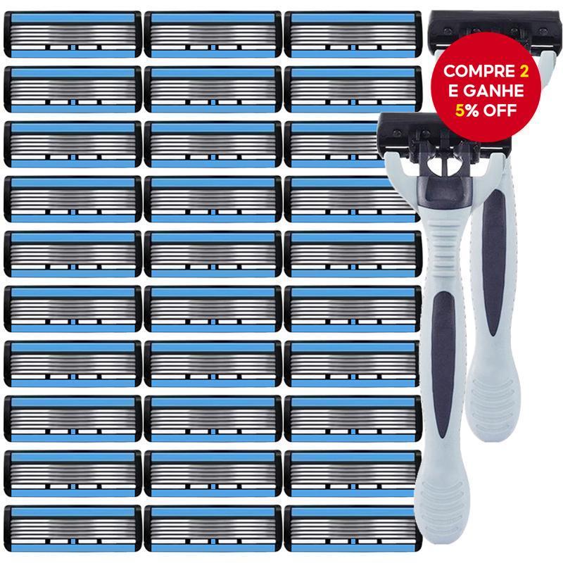 Aparelho De Barbear Premium Manual Com Design De Porcelana Azul E Branca - Lâminas De 6 Camadas Para Um Barbeado Suave