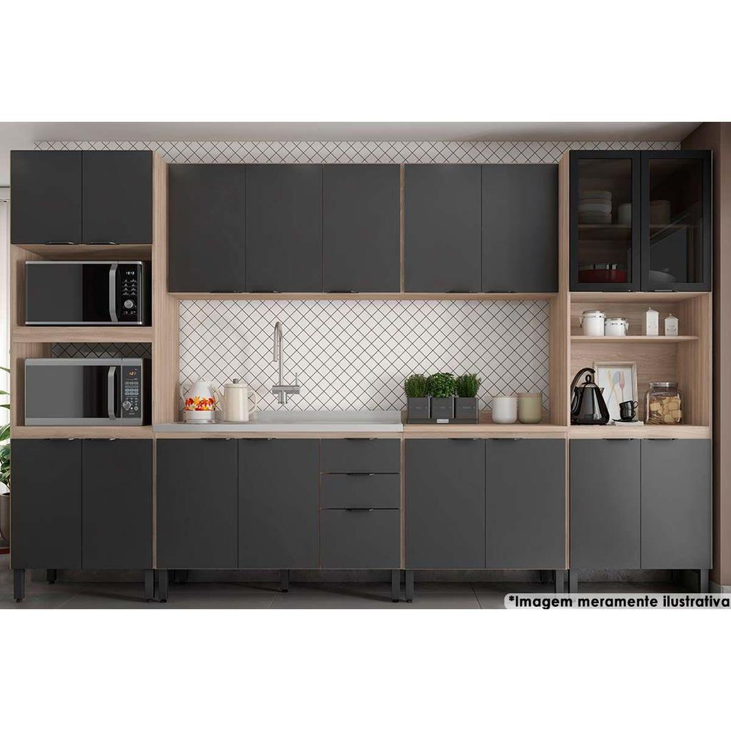 Cozinha Completa Firenze 6 Peças (2 Aéreos + 2 Balcões + 2 Paneleiros) s/Pia FMT012 Avena/Grafito - Demóbile