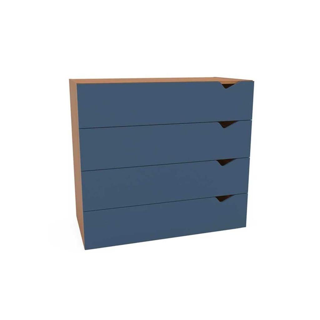 Cômoda de Quarto Porto c/ 4 Gavetas Freijo/Azul - Politorno