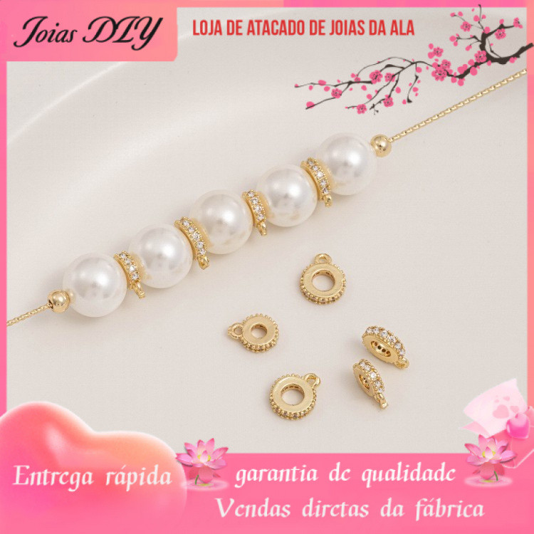 Retenção de cor 14K banhado a ouro com anel espaçador de zircônia espaçador artesanal faça você mesmo pingente pulseira