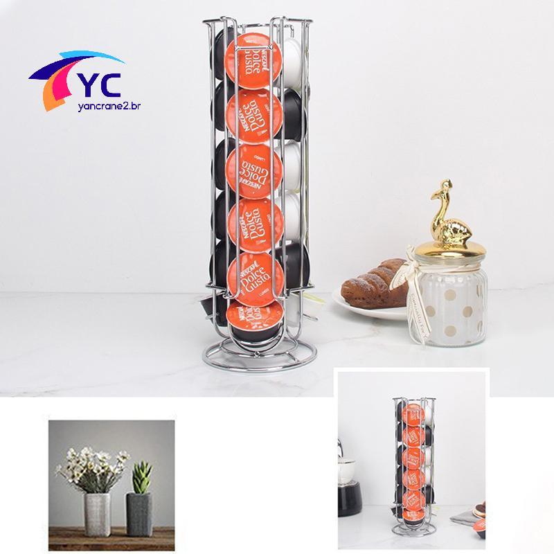 YCBR Display De Cápsula De Café Ra Suporte De Armazenamento Rotativo 24 Copos Fundo Antiderrapante Para Cápsulas Ferrame