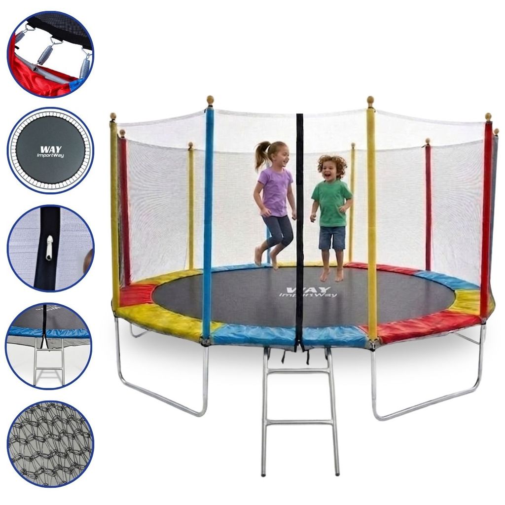 Cama Elástica Infantil 305cm Pula Pula Colorido Rede de Proteção Escada IWCE002 Importway